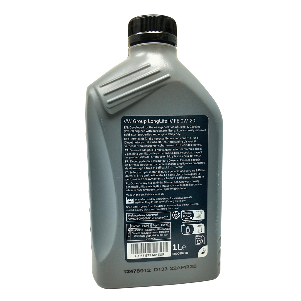 Lubricante 0W20 Volkswagen 1L alta limpieza y protección para motores grupo VAG desde 2018