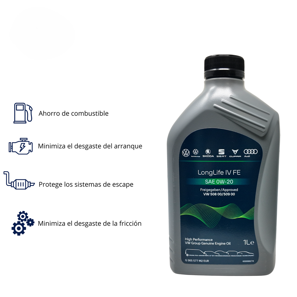 Aceite motor 0W20 Volkswagen 1L | VW 508.00/509.00 Long Life (GS65577M2EUR)