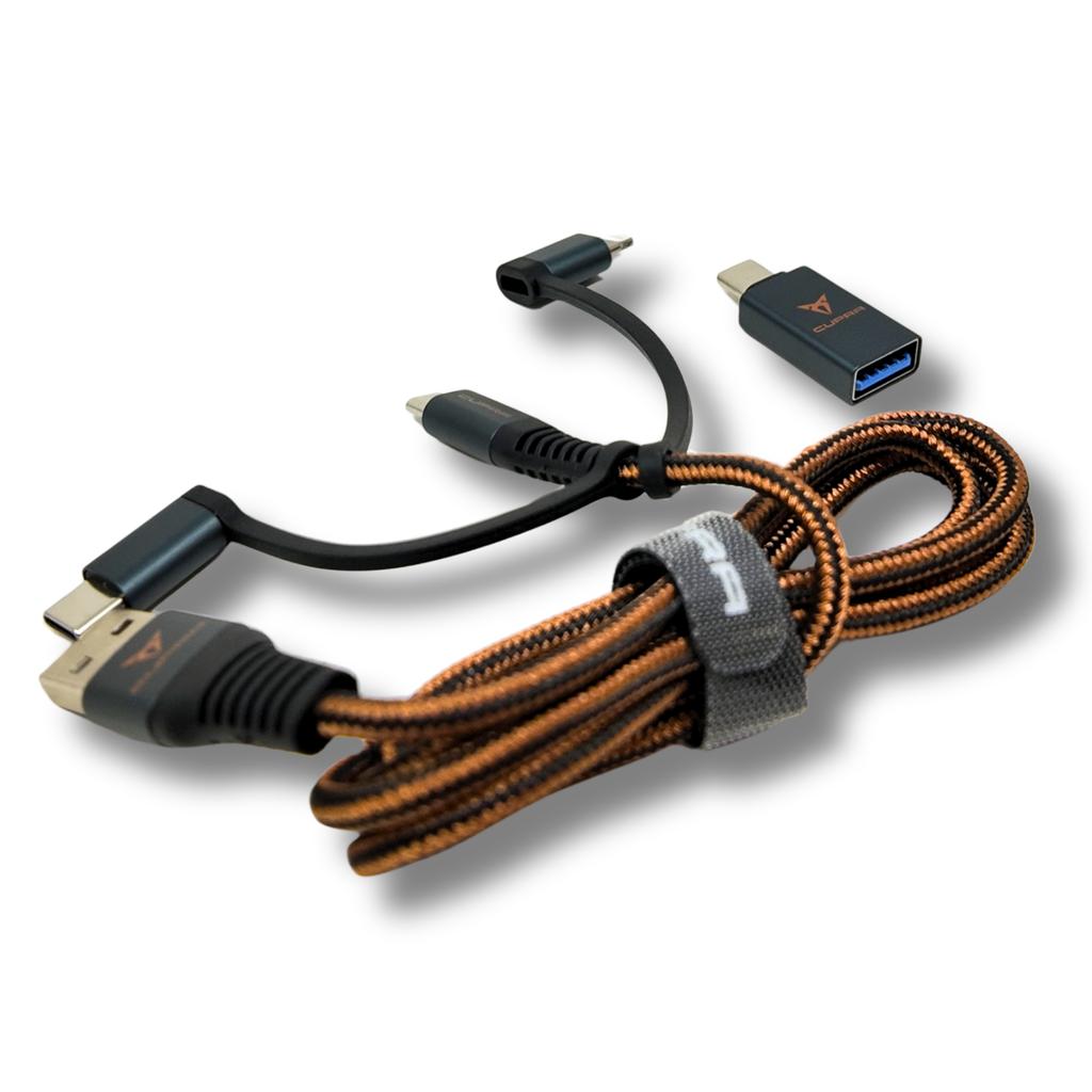 Cable carga 3 en 1 CUPRA 1m USB-C/Micro/Lightning 2.4A (000051444AR)