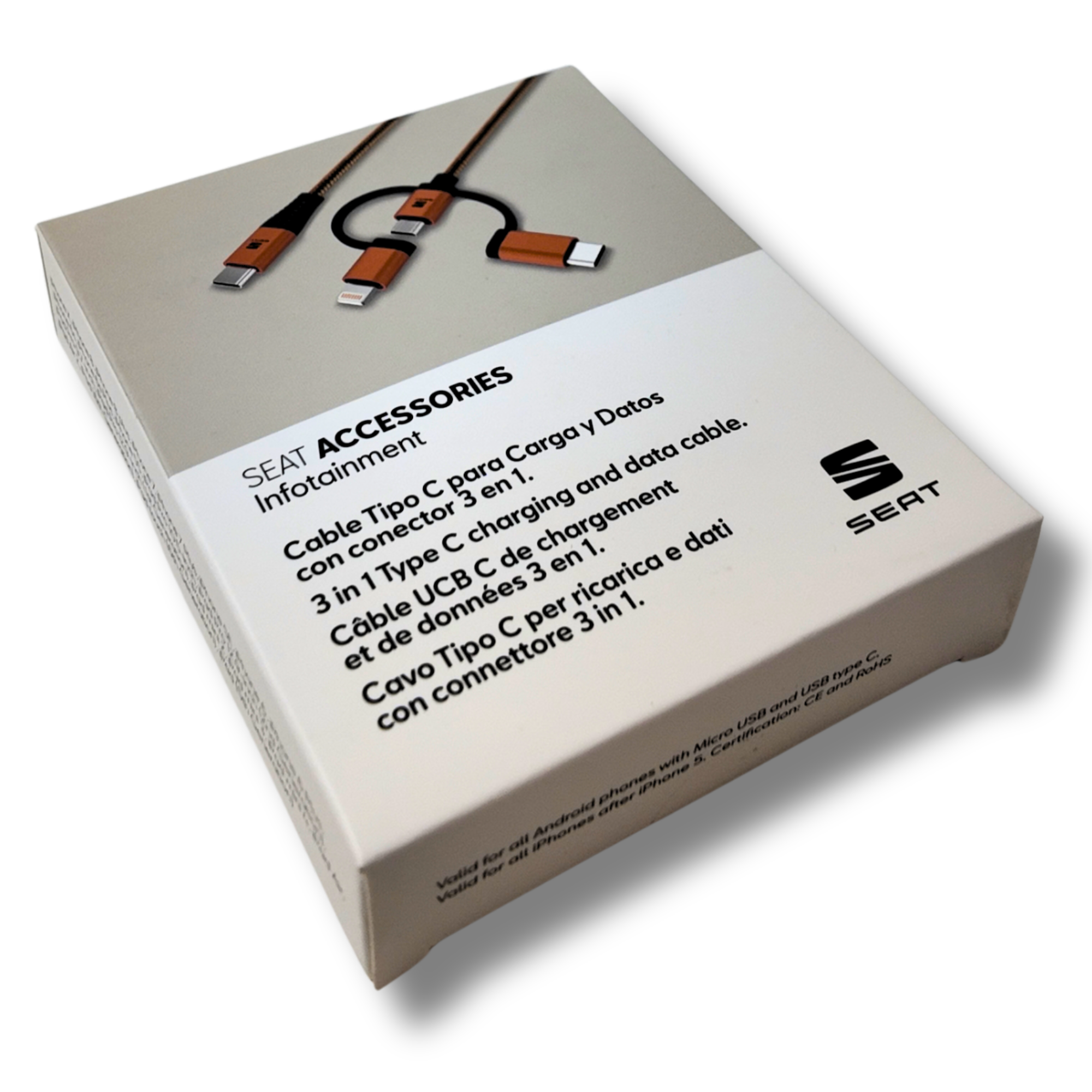 Câble 3 en 1 SEAT 1m USB-C/Micro/Lightning 2.4A (000051444AQ)