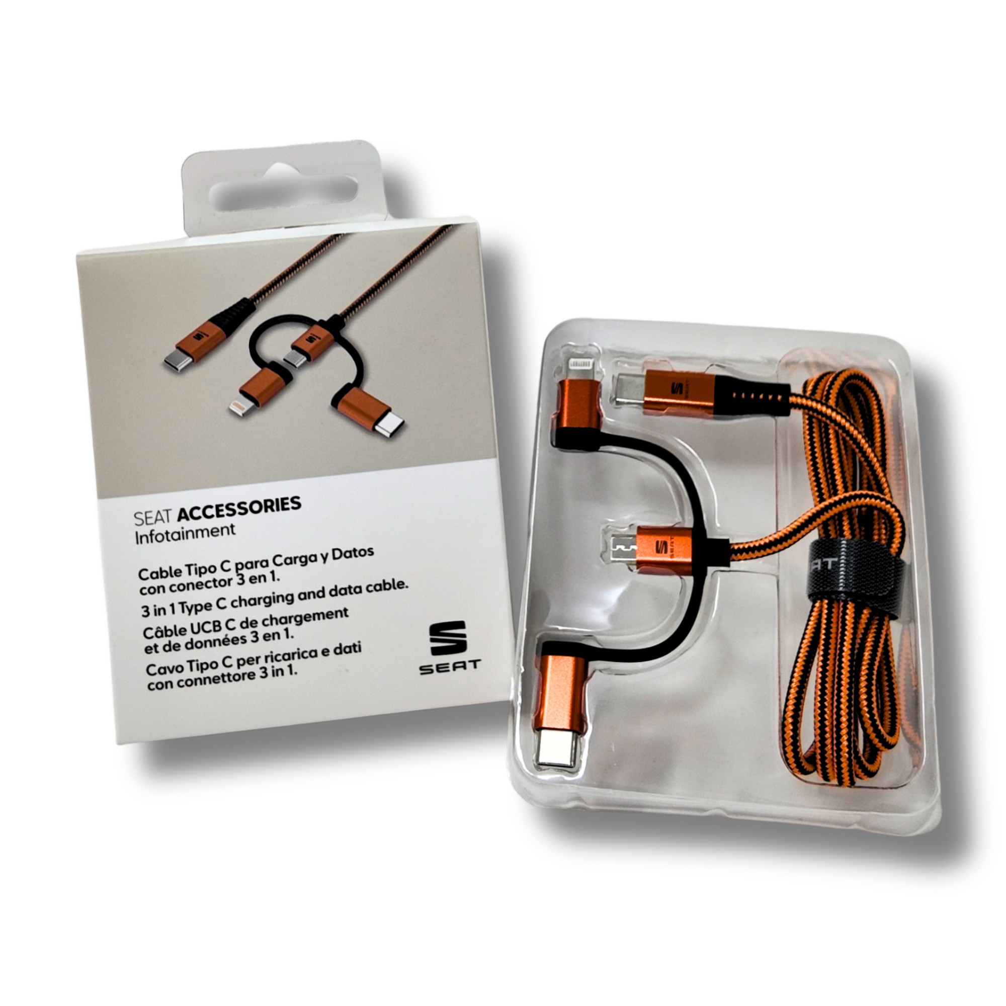 Câble 3 en 1 SEAT 1m USB-C/Micro/Lightning 2.4A (000051444AQ)