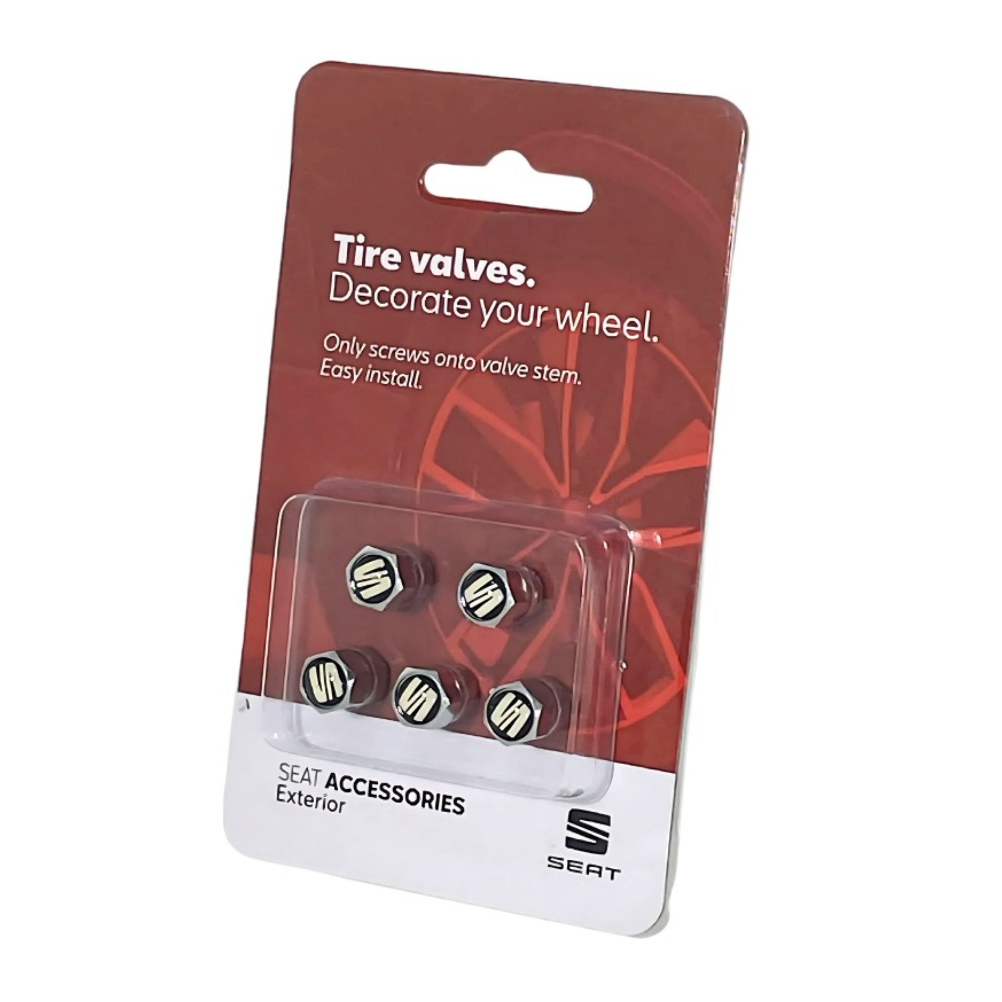 Tapones válvulas Seat | Set de 5 aluminio plata, logo SEAT en resina, universal (000092782A)