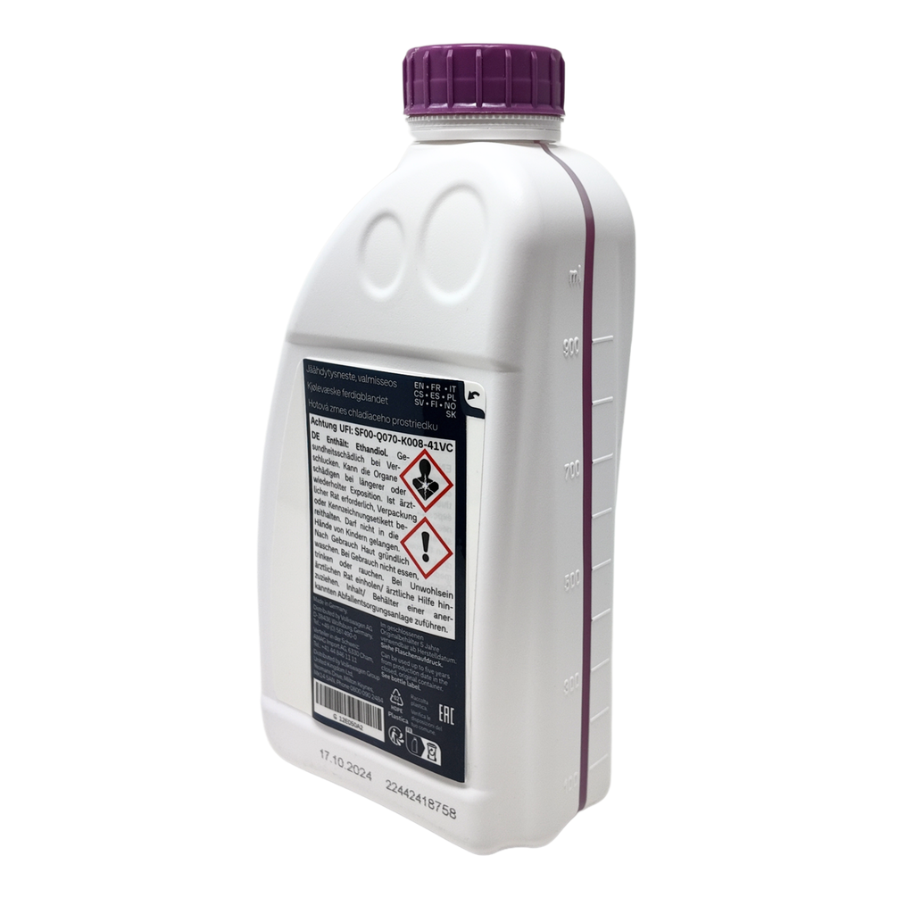 Anticongelante rosa G12 EVO de 1 litro, protección hasta -35 °C.
​

