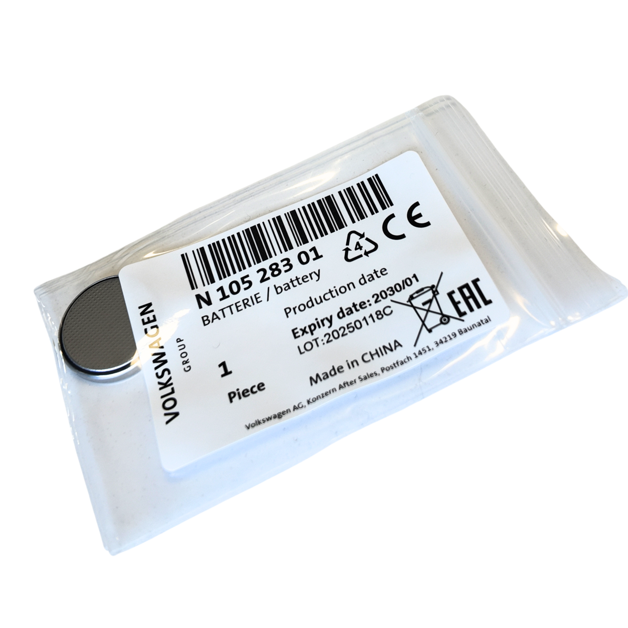 Batería llave coche Volkswagen Group | Microcélula CR2032 3V original (N10528301)