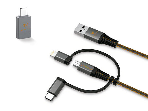 Cable carga 3 en 1 CUPRA 1m USB-C/Micro/Lightning 2.4A (000051444AR)