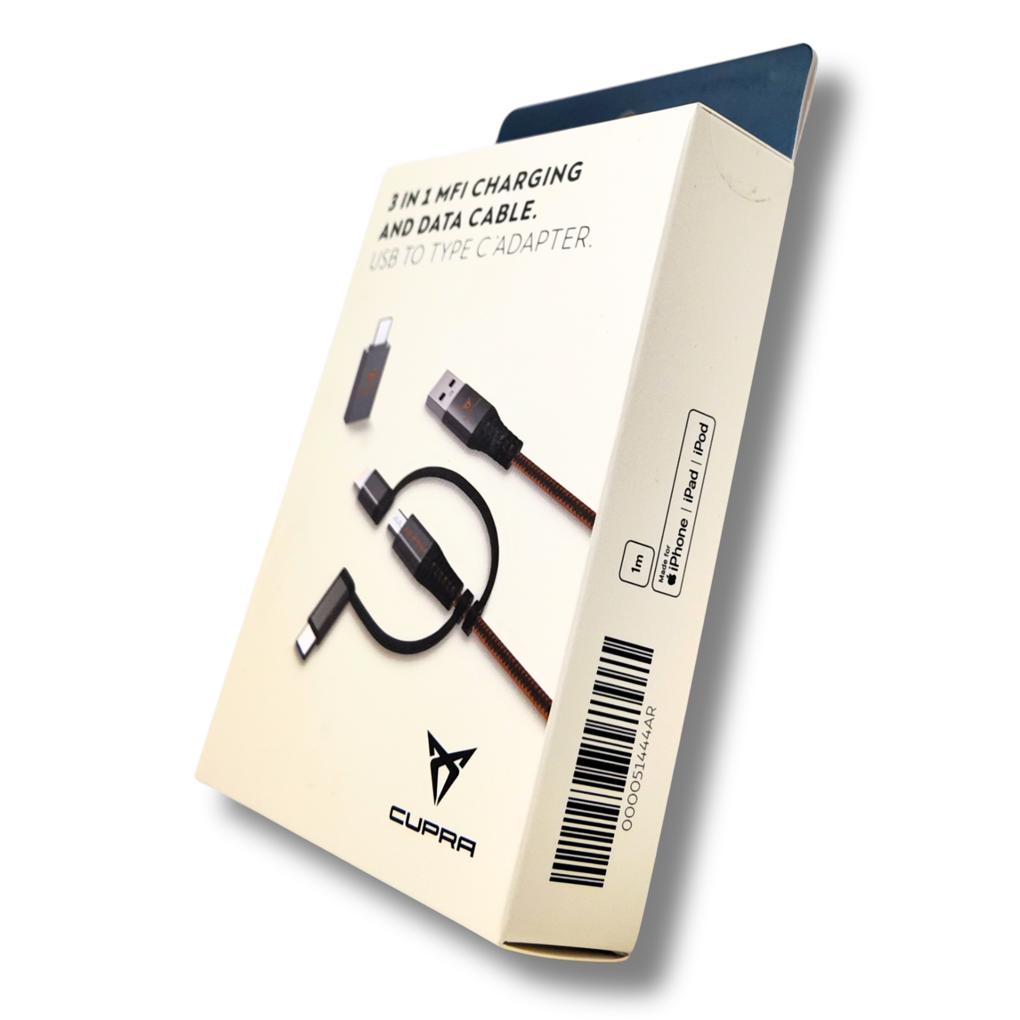 Cable carga 3 en 1 CUPRA 1m USB-C/Micro/Lightning 2.4A (000051444AR)