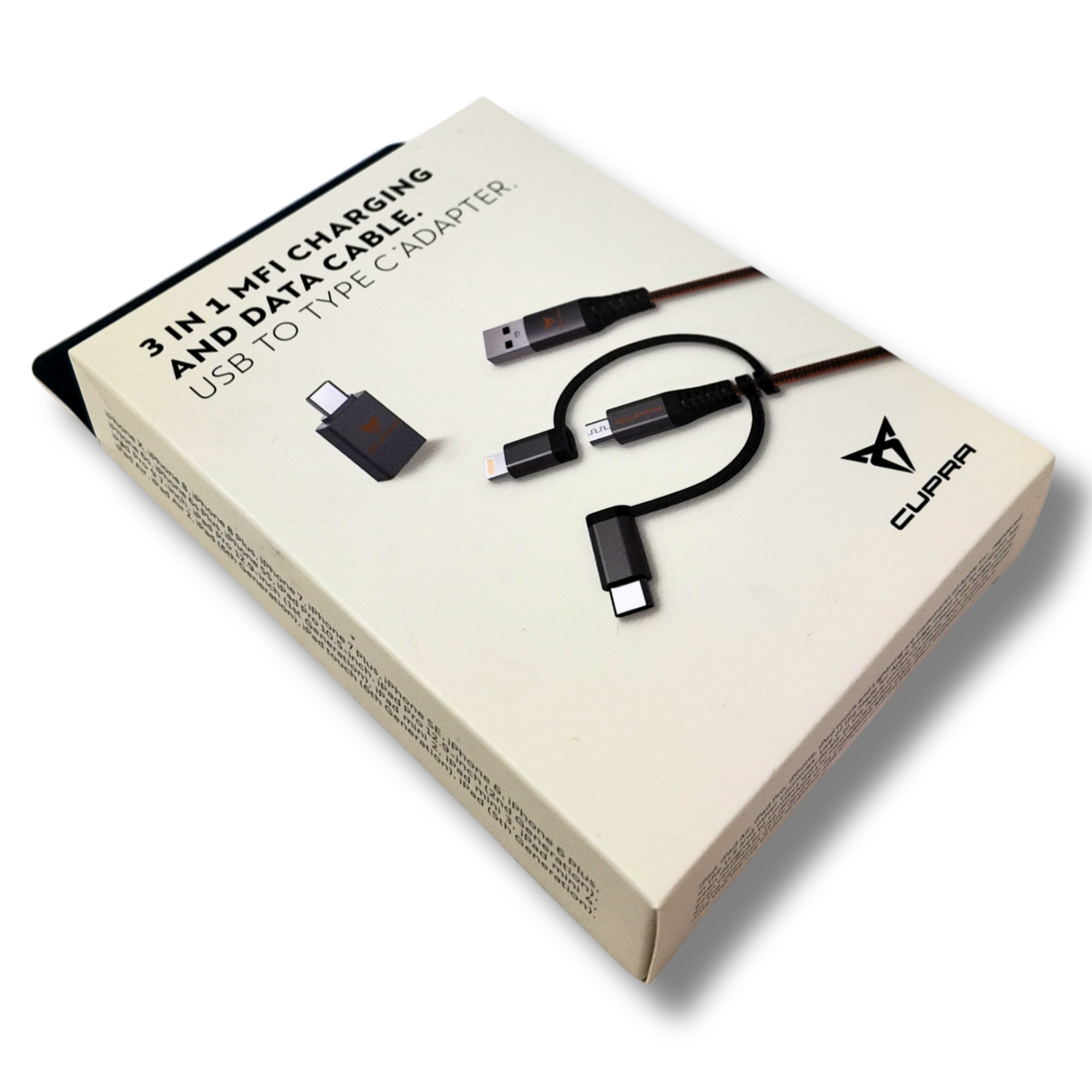 Cable carga 3 en 1 CUPRA 1m USB-C/Micro/Lightning 2.4A (000051444AR)