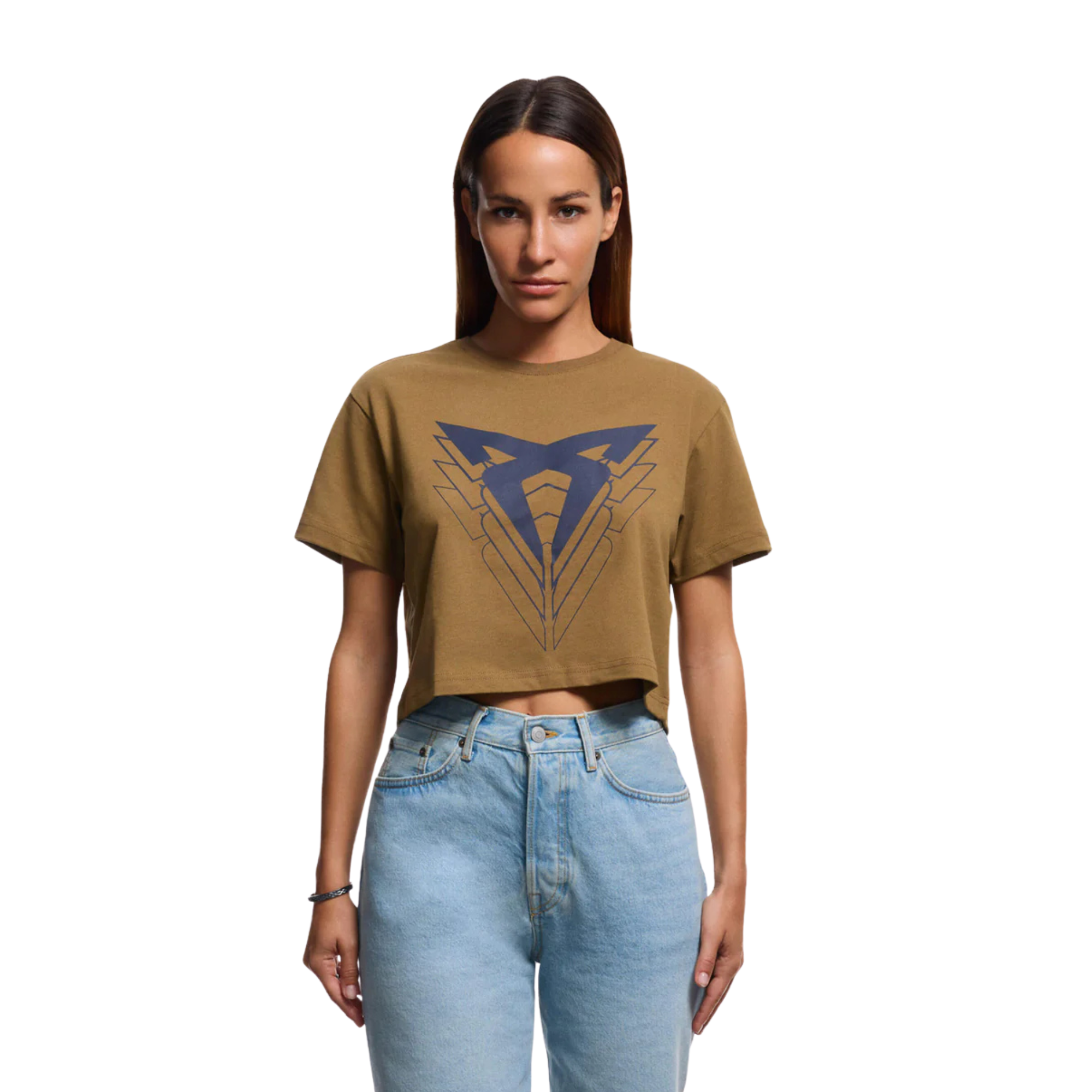 Camiseta cropped CUPRA Big Logo | Mujer Marrón Tobacco 100% algodón orgánico