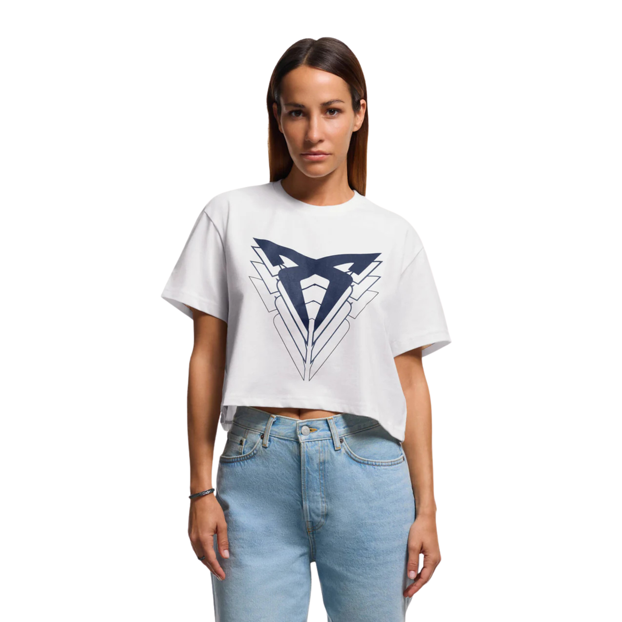 Camiseta cropped CUPRA Big Logo | Mujer Blanco 100% algodón orgánico