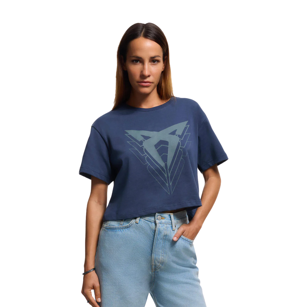 Camiseta cropped CUPRA Big Logo | Mujer Azul Moonslate 100% algodón orgánico