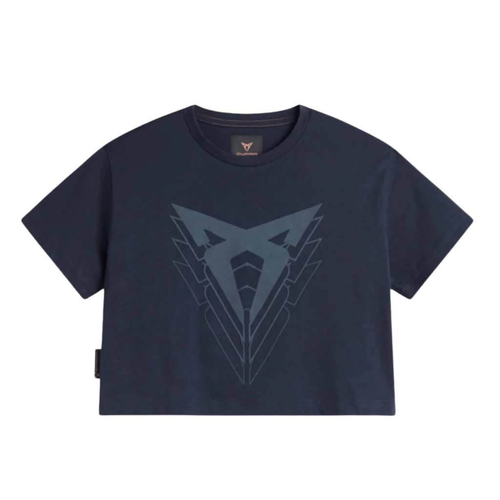 Camiseta cropped CUPRA Big Logo | Mujer Azul Moonslate 100% algodón orgánico