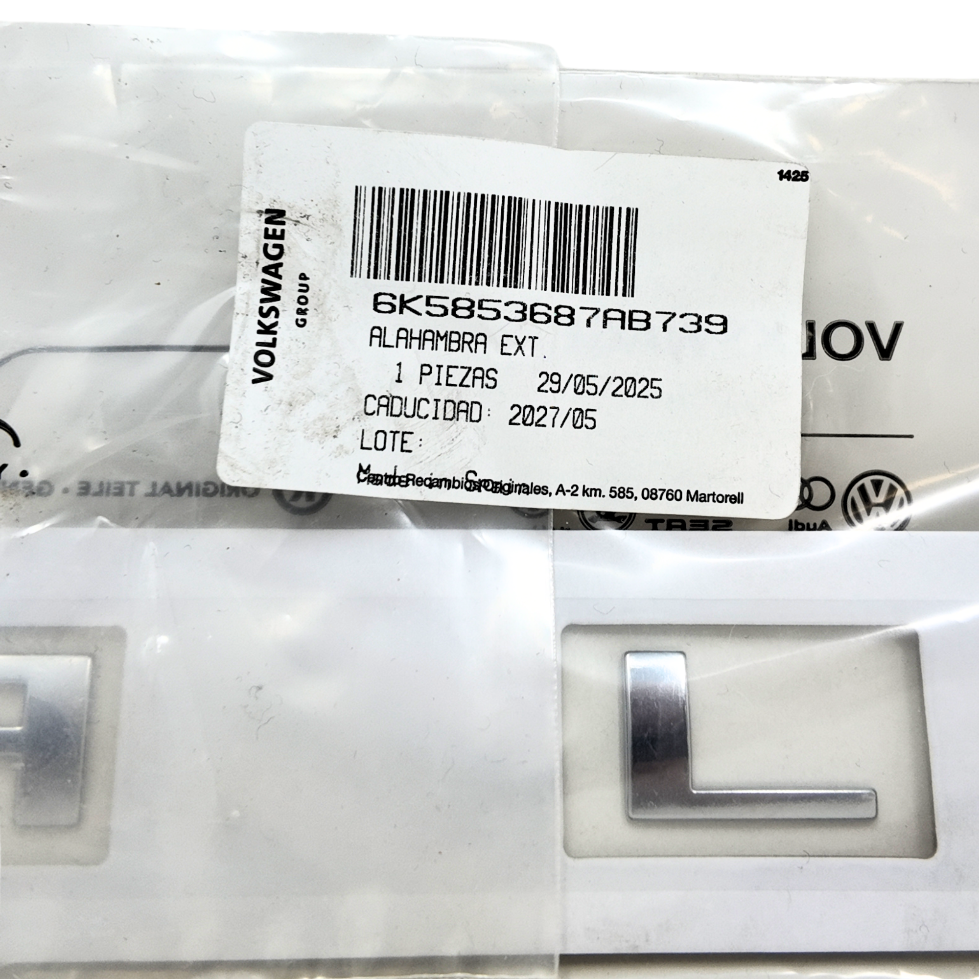 Emblema anagrama SEAT Alhambra | rótulo original autoadhesivo (6K5853687AB739)