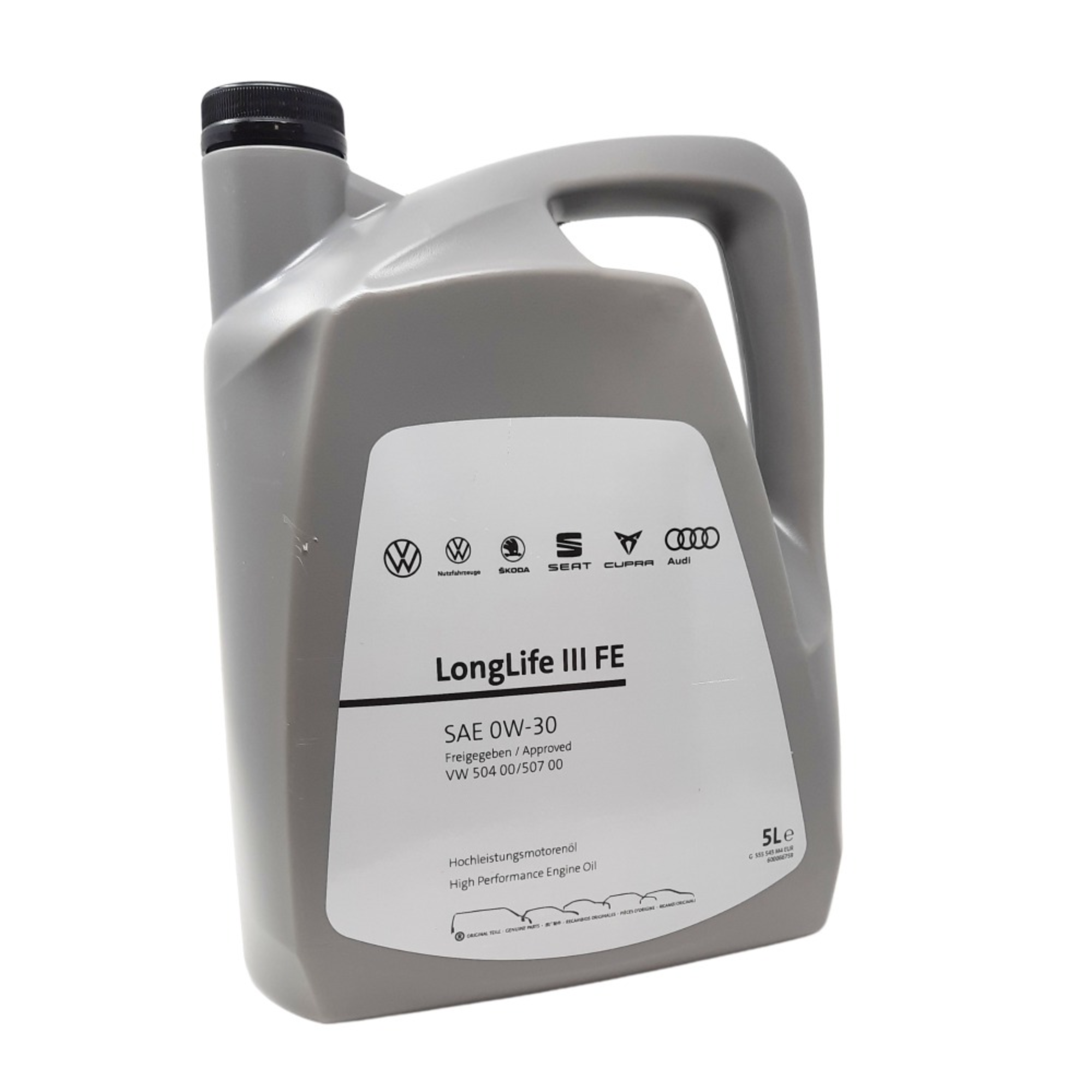 Garrafa 5L aceite motor 0W30 LongLife III Grupo VAG, especificaciones VW 504.00 y 507.00
