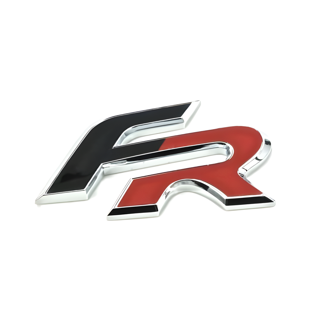 Logo SEAT FR portón trasero | diseño Fórmula Racing, cromo rojo/negro (5F0853670KTP)