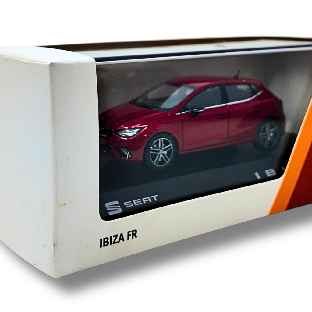 Miniatura SEAT Ibiza FR | Escala 1:43, metal y plástico, ruedas móviles, rojo/gris (6H1099300HAQ)