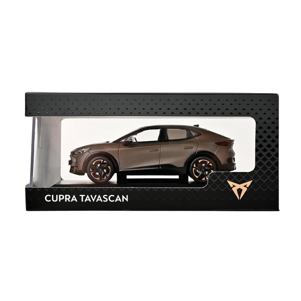 Miniatura oficial CUPRA Tavascan en color bronce con diseño futurista.
