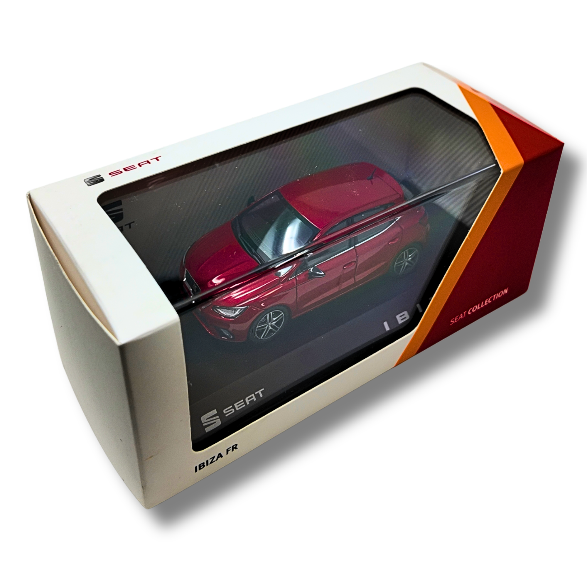 Miniatura SEAT Ibiza FR | Escala 1:43, metal y plástico, ruedas móviles, rojo/gris (6H1099300HAQ)
