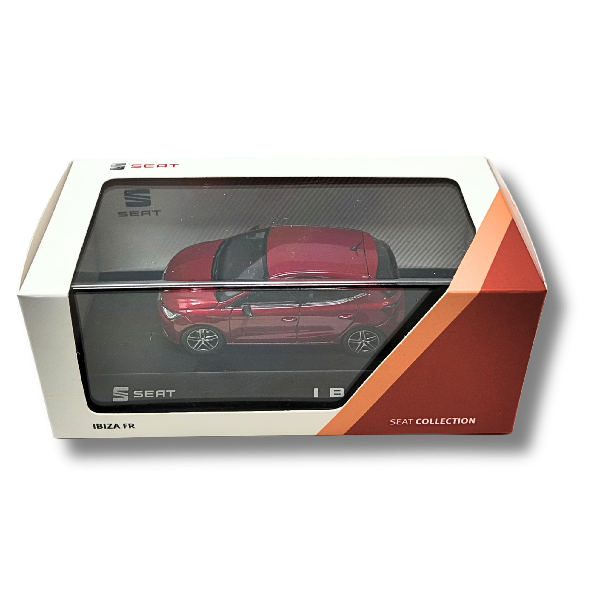 Miniatura SEAT Ibiza FR | Escala 1:43, metal y plástico, ruedas móviles, rojo/gris (6H1099300HAQ)