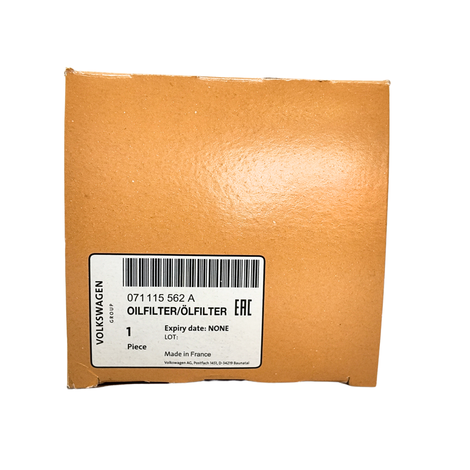 Filtro de aceite VAG | 71×142 mm, cartucho original, VW Golf/Passat/Leon/A3 (071115562A)