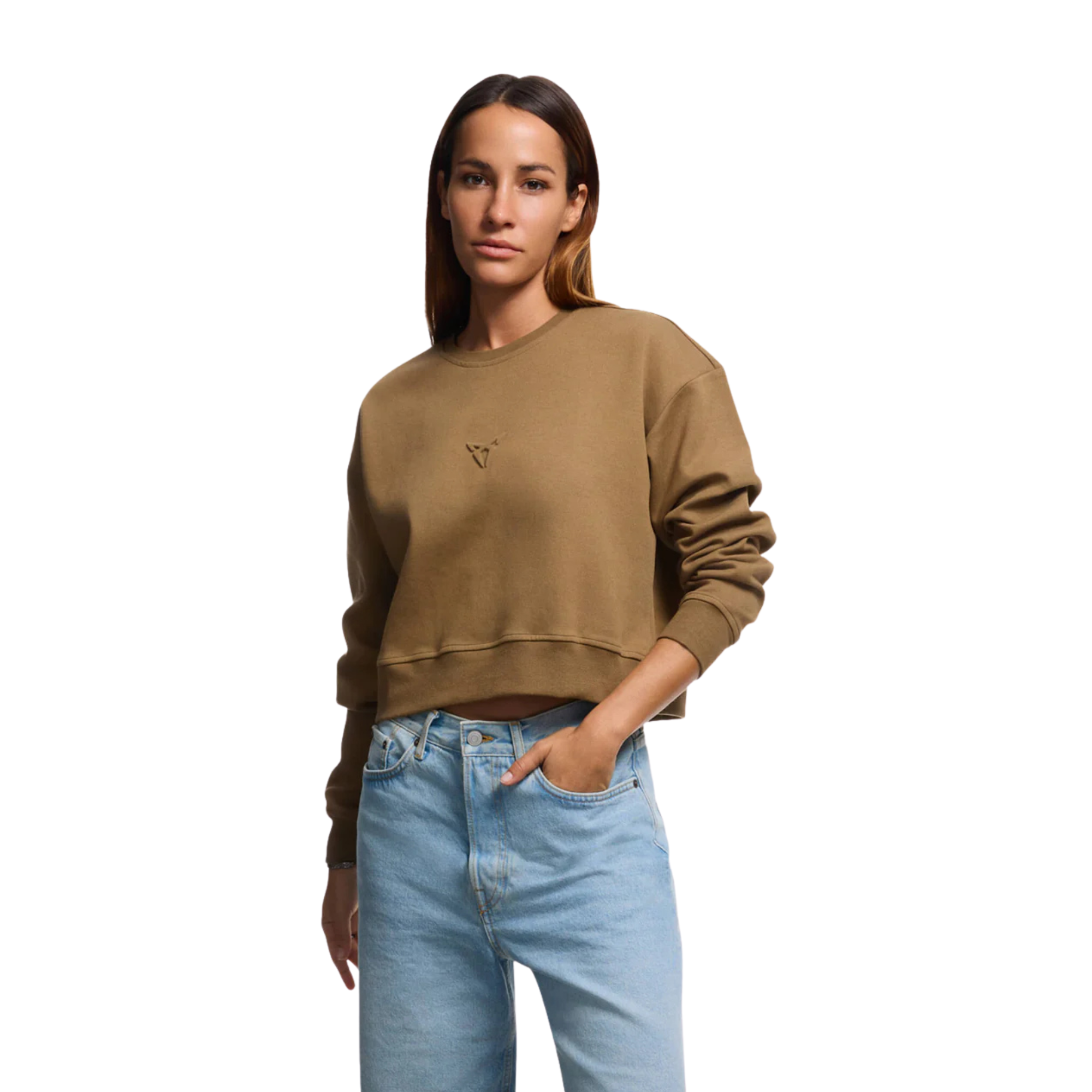 Sudadera cropped CUPRA | Mujer, Marrón Tobacco, logo embossed, algodón orgánico 85%