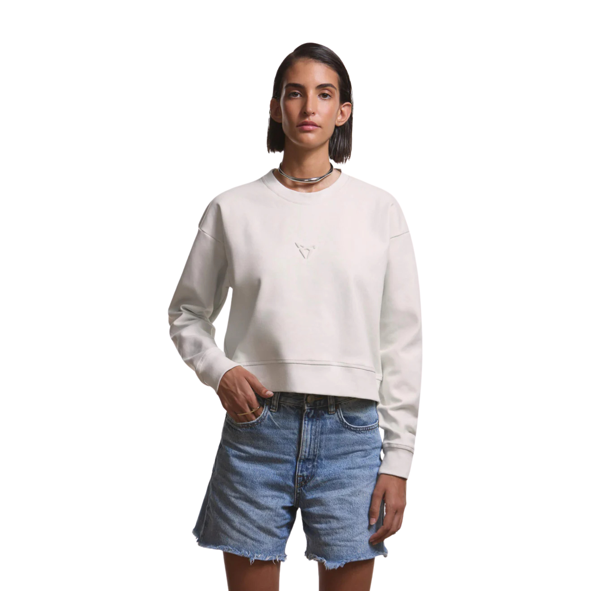 Sudadera cropped CUPRA | Mujer Beige Taiga, logo embossed, algodón orgánico 85%