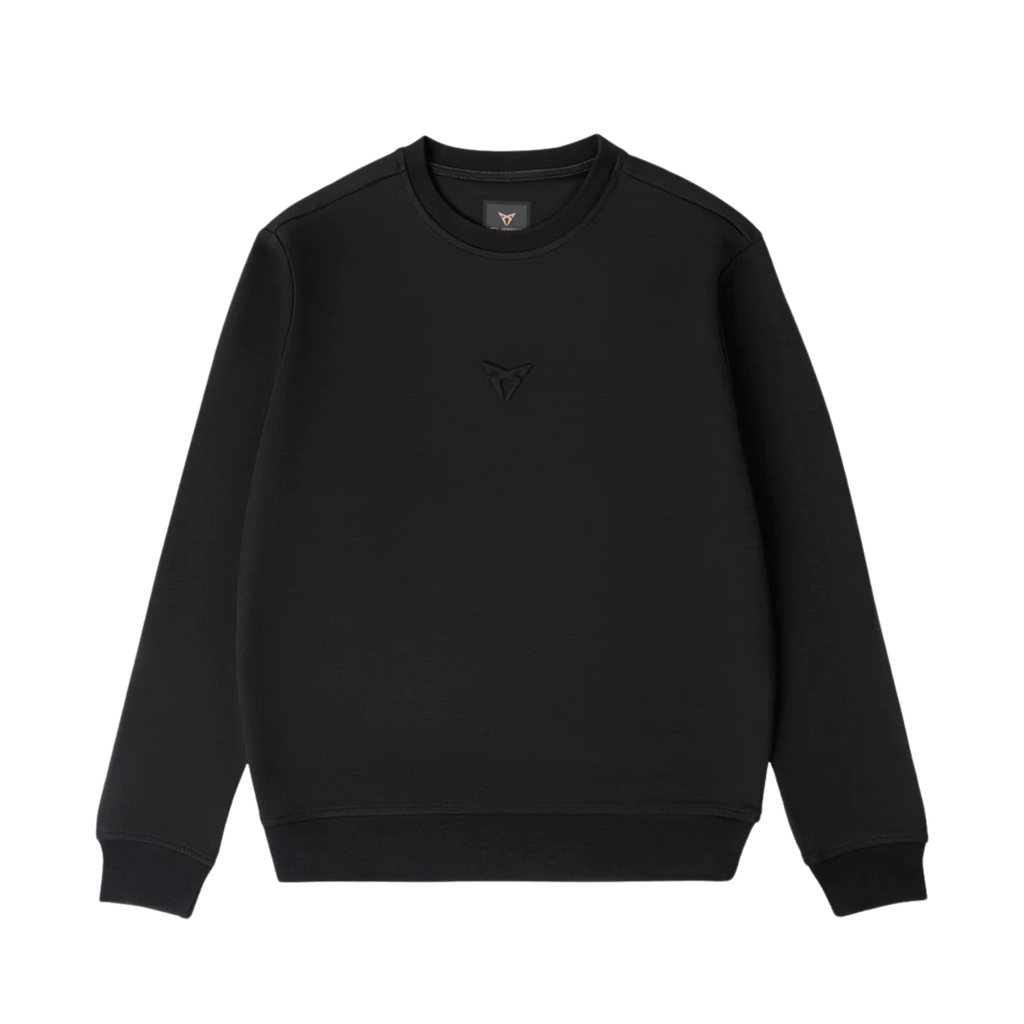 Sudadera embossed CUPRA | Unisex Negro logo relieve, 85% algodón orgánico