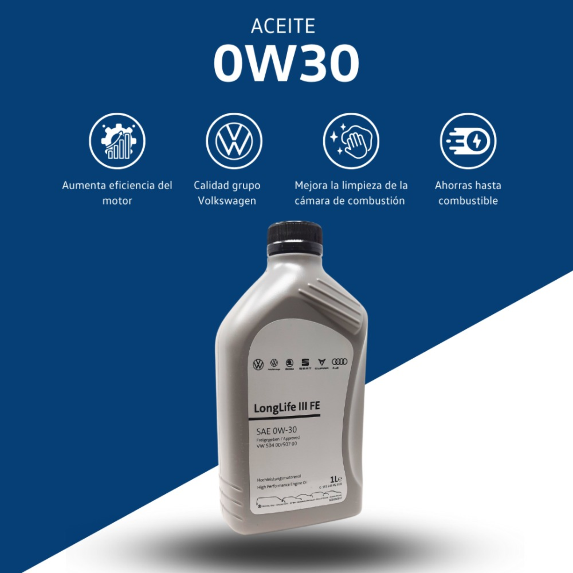 Aceite motor 0W30 Volkswagen 1L | VW 504.00/507.00 Long Life (GS55545M2EUR)