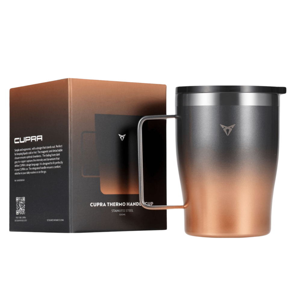 Taza térmica CUPRA 300 ml con asa en acero inoxidable, acabado degradado gris-copper
